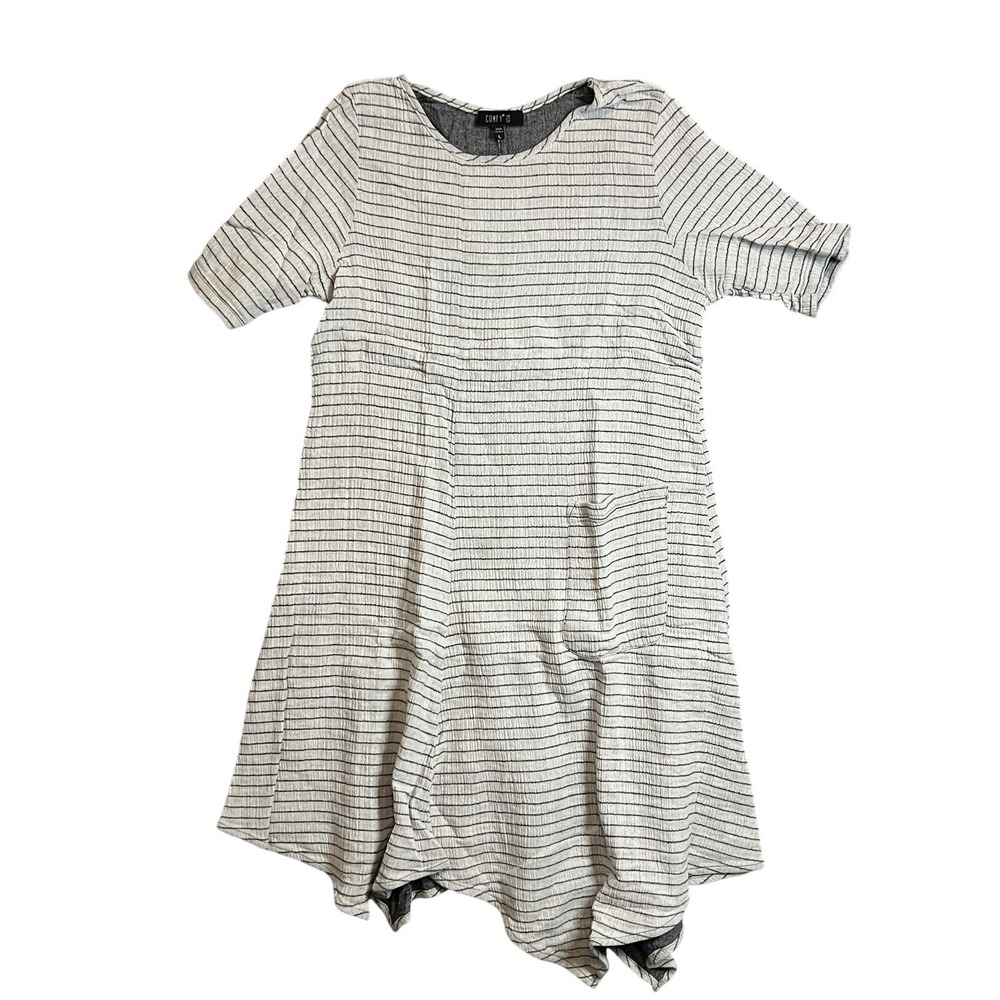Comfy USA Women's Large Striped Seersucker Crinkle Short Sleeve Pocket Dress L